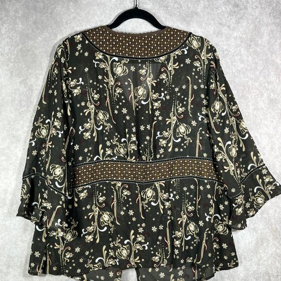 Emma James‎ Blouse Womens 18W Brown Floral Button Front Boho Peasant Fairy Light - Picture 4 of 8